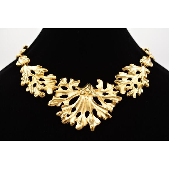 Fernando Originals Collar Necklace Leaf Chunky Brushed Gold Chain FO Signed A20 - Picture 1 of 12